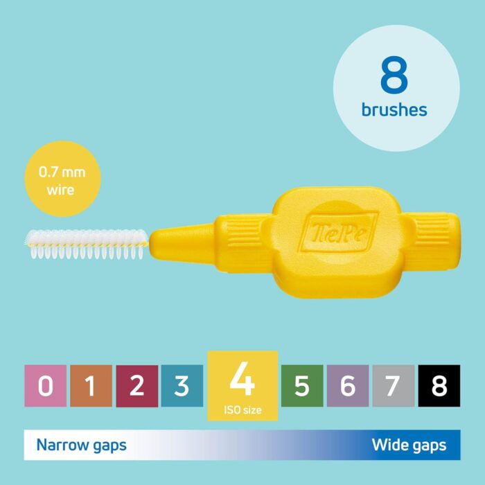 TePe Interdental Brush, Original, Yellow, 0.7 mm/ISO 4, 8pcs, plaque removal, efficient clean between the teeth, tooth floss, for narrow gaps - Image 5