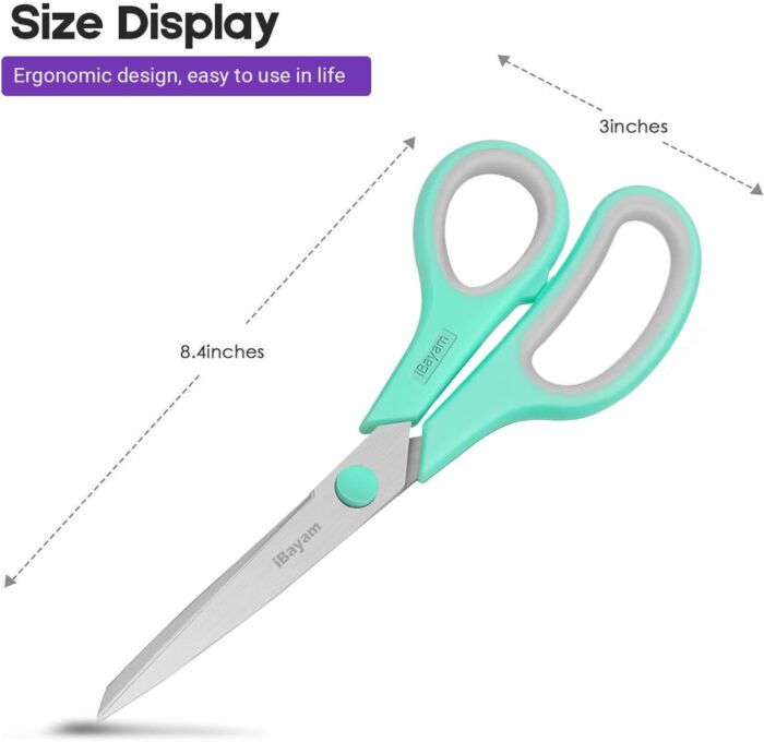 8" Multipurpose Scissors 3 Pack with Ultra Sharp Blades, Comfort-Grip Handles, Sturdy for School Home Office Art Craft Sewing Tailor Heavy Duty - Image 2