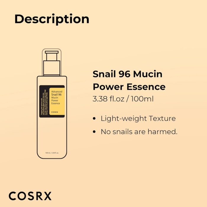 COSRX Advanced Snail 96 Mucin Power Essence 100ml, Skin Repair & Hydrating Serum, Snail Secretion Filtrate 96% & Hyaluronic acid, Korean Skincare, Animal testing free - Image 3