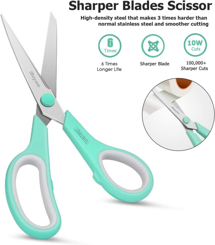 8" Multipurpose Scissors 3 Pack with Ultra Sharp Blades, Comfort-Grip Handles, Sturdy for School Home Office Art Craft Sewing Tailor Heavy Duty - Image 5