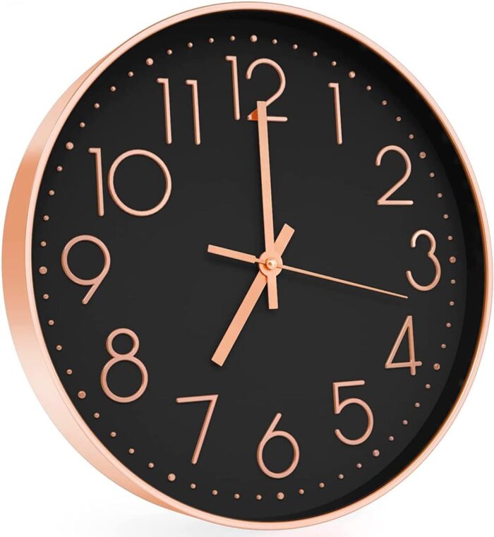 12" Wall Clock Silent & Large Wall Clocks for Living Room Office Home Kitchen Decor Modern Style & Easy to Read - Rose Gold &Black