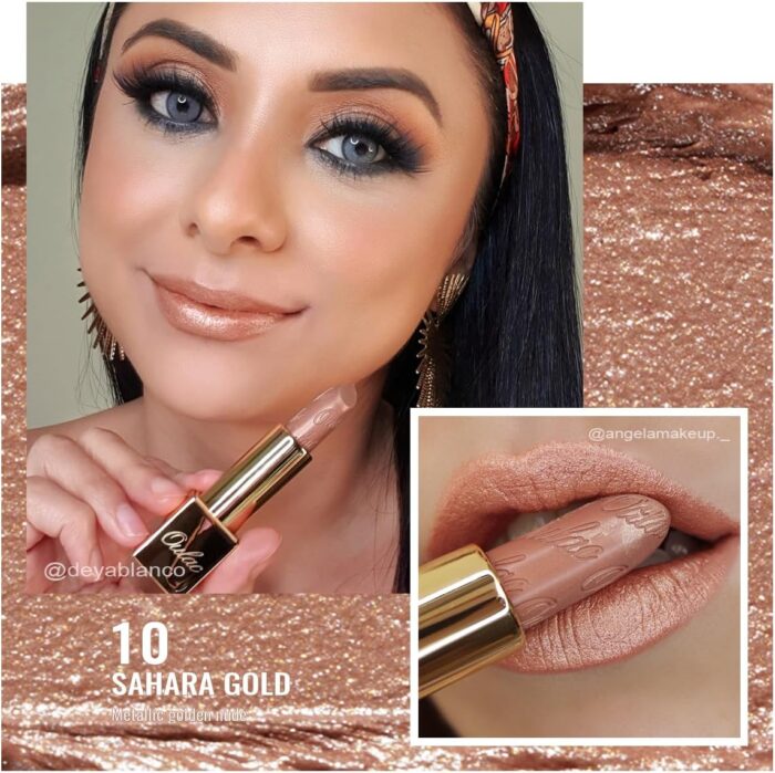 OULAC Metallic Shine Glitter Lipstick, Nude High Impact Lipcolor, Lightweight Soft and Ultra Hydrating, Long Lasting, Vegan & Cruelty-Free, Full-Coverage Lip Color 4.3 g/0.15 Sahara Gold(10) - Image 6