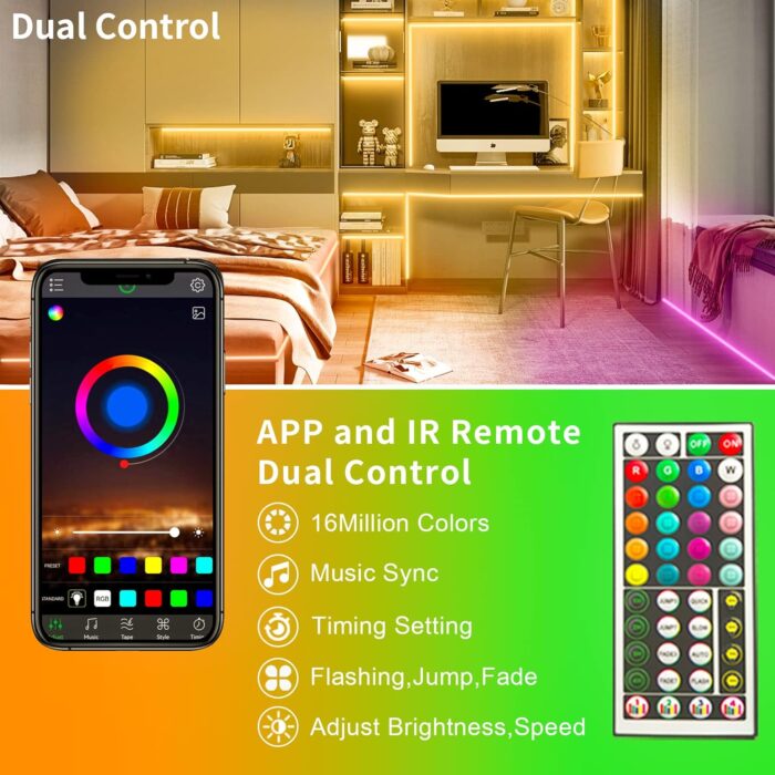 KSIPZE 30m Led Strip Lights RGB Music Sync Color Changing, Led Lights with Smart App Control Remote, Led Lights for Bedroom Lighting Flexible Home Decoration [Energy Class A] - Image 3