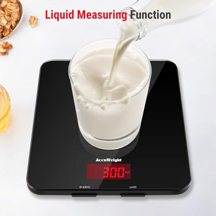 ACCUWEIGHT 201 Digital Kitchen Scales with Tempered Glass Platform Electronic Weighing Food Scale with Backlit LCD Display Multifunctional, for Office School Home Baking Cooking, 5kg/11lb - Image 3