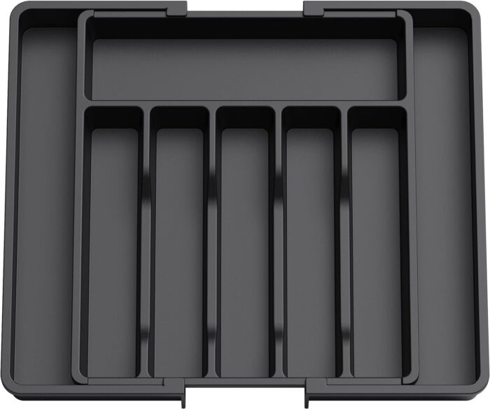 Lifewit Cutlery Drawer Organiser, Expandable Utensil Tray for Kitchen, Adjustable Silverware and Flatware Holder, Compact Plastic Storage for Spoons Forks Knives, Large, Black