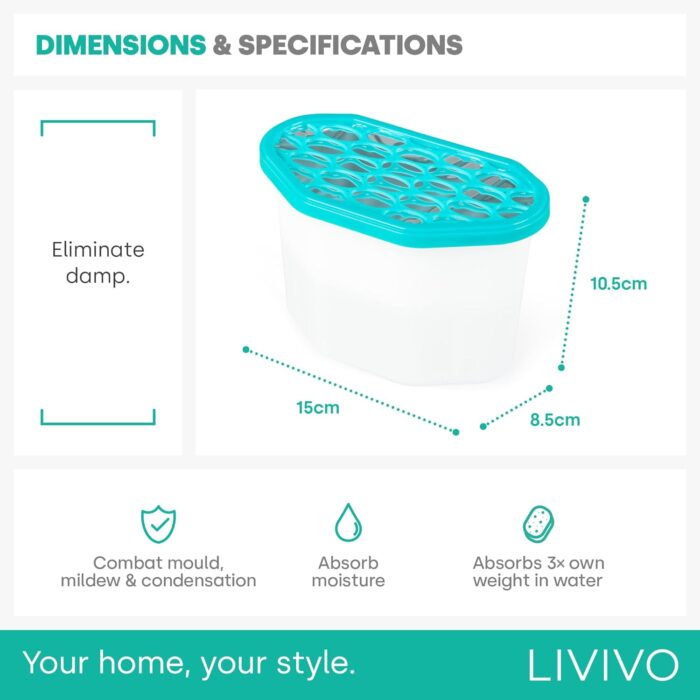 LIVIVO Pack of 10x 500ml Interior Dehumidifiers- Helps Stop Damp, Mildew, Mould Condensation Moisture Absorber Remover in Home Kitchen Wardrobe Bedroom Caravan Office Garage Bathroom, Basement - Image 8