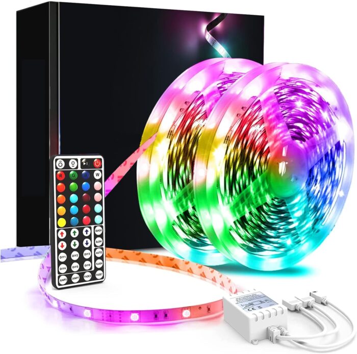 phopollo Led Strip Light, 10m Led Light Strips with 44-Keys Remote, Flexible 5050 RGB Colour Changing Led Lights for Bedroom,Party(5Mx2) [Energy Class A++]