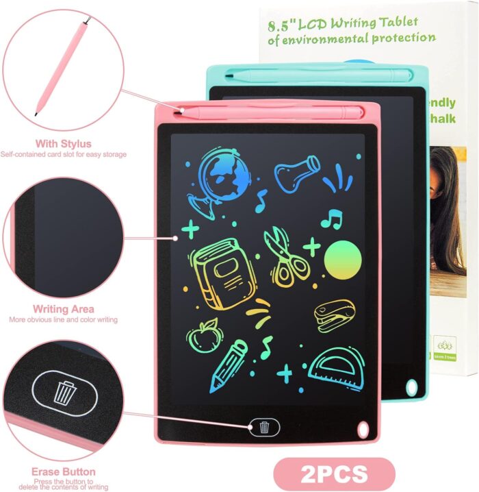 kogabanny 2 Pack LCD Writing Tablet, Doodle Scribbler Pad 8.5 inch Colorful Screen Drawing Board Learning Gift for Kids, Educational Toys for 3-6 Years Old Boys & Girls, Pink+Blue - Image 7