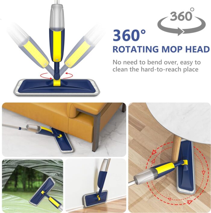 Spray Mop for Cleaning Floors, HOMTOYOU Microfiber Floor Mop Dry Wet Mop with 2 Refillable Bottles and 4 Washable Pads 360° Rotatable Cleaning Mop for Home Kitchen Hardwood Laminate Wood Tiles - Image 4