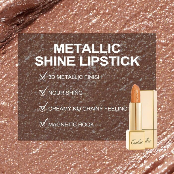 OULAC Metallic Shine Glitter Lipstick, Nude High Impact Lipcolor, Lightweight Soft and Ultra Hydrating, Long Lasting, Vegan & Cruelty-Free, Full-Coverage Lip Color 4.3 g/0.15 Sahara Gold(10) - Image 4