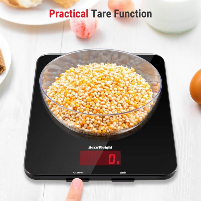 ACCUWEIGHT 201 Digital Kitchen Scales with Tempered Glass Platform Electronic Weighing Food Scale with Backlit LCD Display Multifunctional, for Office School Home Baking Cooking, 5kg/11lb - Image 4