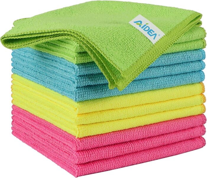 AIDEA Microfibre Cloth 12 Pack,Reusable Kitchen Microfibre Cleaning Towels Dish Cloths,Lint Free Washable Duster Rags Cloth for Home,Windows,Car,Motorbike,30 x 30 cm