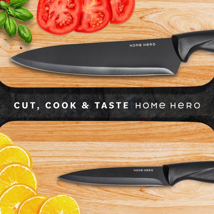 Home Hero Ultra-Sharp Stainless Steel Kitchen Knife Set - Chef Knives Set (7 pcs Set - Black with Knife Block) - Image 3