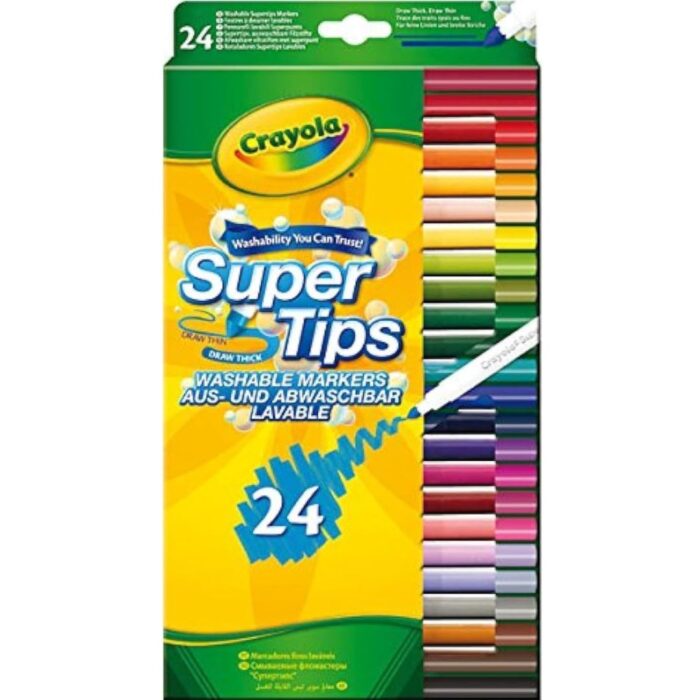 CRAYOLA SuperTips Washable Markers - Assorted Colours (Pack of 24) | Premium Felt Tip Pens That Can Easily Wash Off Skin & Clothing | Ideal for Kids Aged 3+