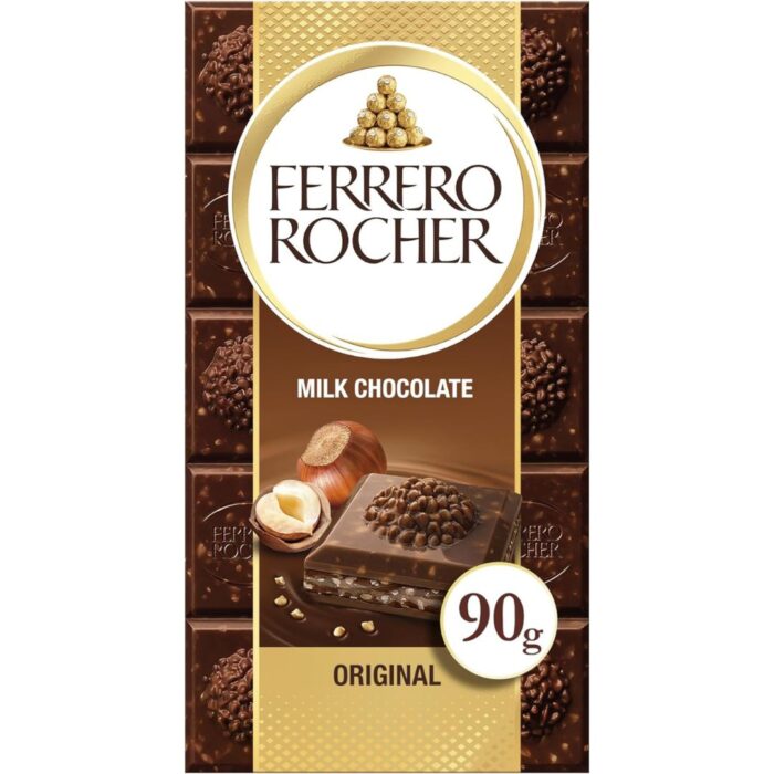 Ferrero Rocher Original Milk Chocolate Bar and Hazelnut, 90g