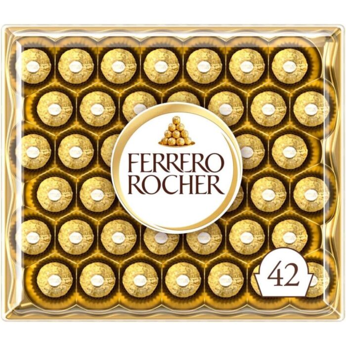 Ferrero Rocher Pralines, Chocolate Gift, Easter Chocolate, Birthday Gifts, Large Chocolate Box Covered in Milk Chocolate and Nuts, Box of 42 (525g)